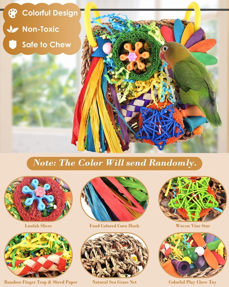 ERKOON Bird Cockatiel Toys Foraging Toys Hanging Parrot Toys for Lovebrid Parakeets Conures Bird Foraging Wall with Colorful Toys for Birds Shredding Seagrass, Birds Cage Toy Accessories - Image 3
